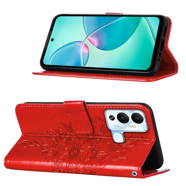 For Infinix Hot 12 Play/Hot 12 Play NFC X6816C Embossed Butterfly Flip Leather Phone Case(Red) - Infinix Cases by PMC TechLife | Online Shopping South Africa | PMC TechLife