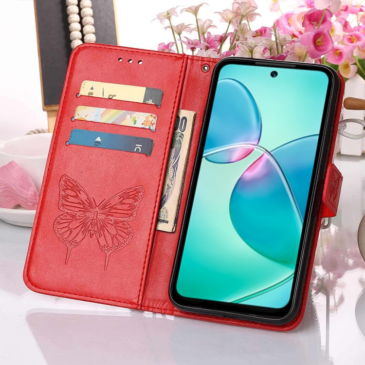 For Infinix Hot 12 Play/Hot 12 Play NFC X6816C Embossed Butterfly Flip Leather Phone Case(Red) - Infinix Cases by PMC TechLife | Online Shopping South Africa | PMC TechLife