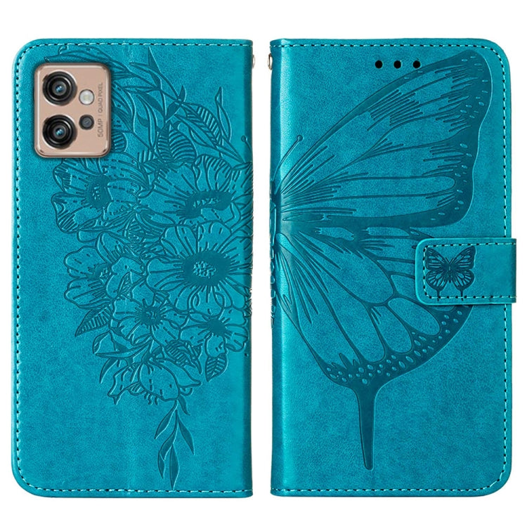 For Motorola Moto G32 Embossed Butterfly Flip Leather Phone Case(Blue) - Motorola Cases by PMC TechLife | Online Shopping South Africa | PMC TechLife | Buy Now Pay Later Mobicred