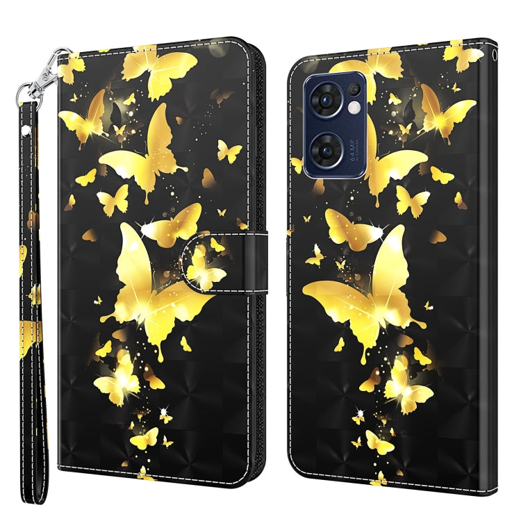 For OPPO Reno7 5G/Find X5 Lite 3D Painting Pattern TPU + PU Leather Phone Case(Gold Butterfly) - OPPO Cases by PMC TechLife | Online Shopping South Africa | PMC TechLife | Buy Now Pay Later Mobicred