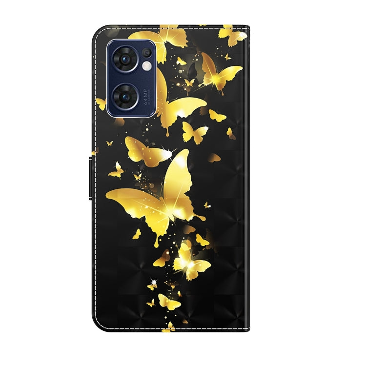 For OPPO Reno7 5G/Find X5 Lite 3D Painting Pattern TPU + PU Leather Phone Case(Gold Butterfly) - OPPO Cases by PMC TechLife | Online Shopping South Africa | PMC TechLife | Buy Now Pay Later Mobicred