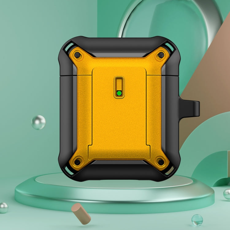 For AirPods 1 / 2 Sliding Buckle Wireless Earphone Protective Case with Hook(Black Yellow) - For AirPods 1/2 by PMC Jewellery | Online Shopping South Africa | PMC Jewellery | Buy Now Pay Later Mobicred