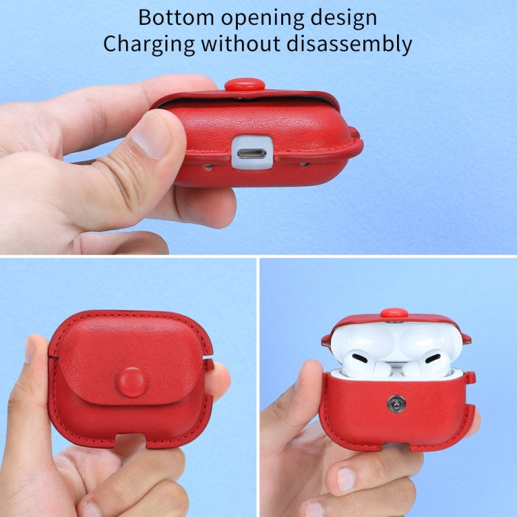 For AirPods Pro 2 Litchi Texture PU Leather Earphone Protective Case with Hook(Blue) - For AirPods Pro 2 by PMC Jewellery | Online Shopping South Africa | PMC Jewellery | Buy Now Pay Later Mobicred