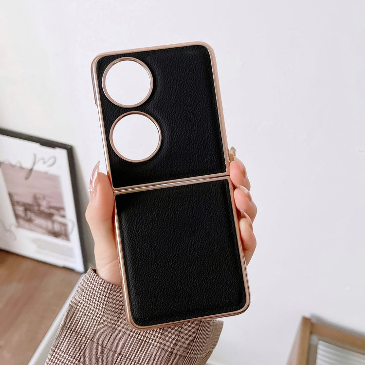 For Huawei P50 Pocket Genuine Leather Luolai Series Nano Plating Phone Case(Black) - Huawei Cases by PMC TechLife | Online Shopping South Africa | PMC TechLife | Buy Now Pay Later Mobicred