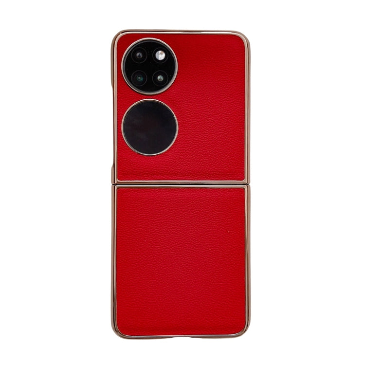 For Huawei P50 Pocket Genuine Leather Luolai Series Nano Plating Phone Case(Red) - Huawei Cases by PMC TechLife | Online Shopping South Africa | PMC TechLife | Buy Now Pay Later Mobicred