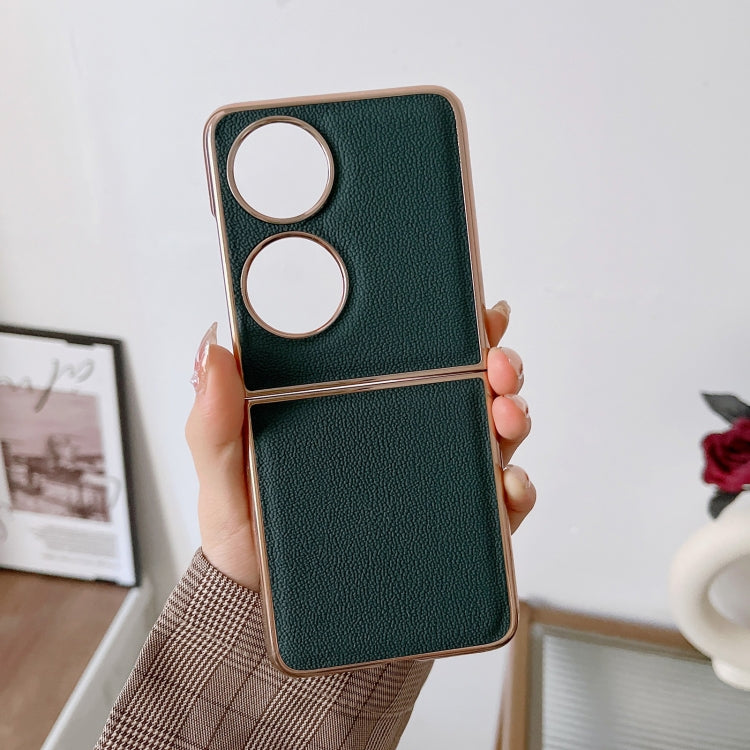 For Huawei P50 Pocket Genuine Leather Luolai Series Nano Plating Phone Case(Dark Green) - Huawei Cases by PMC TechLife | Online Shopping South Africa | PMC TechLife | Buy Now Pay Later Mobicred