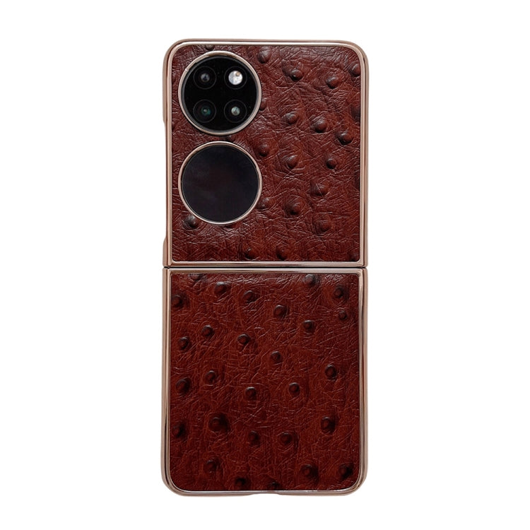 For Huawei P50 Pocket Genuine Leather Ostrich Texture Nano Plating Phone Case(Coffee) - free shipping - PMC TechLife - Order now!
