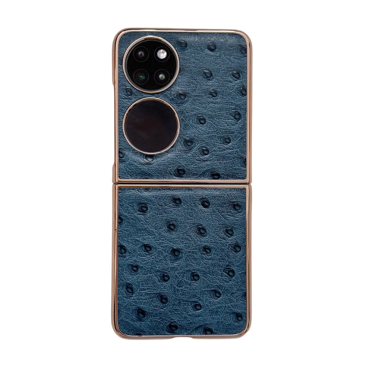 For Huawei P50 Pocket Genuine Leather Ostrich Texture Nano Plating Phone Case(Blue) - Huawei Cases by PMC TechLife | Online Shopping South Africa | PMC TechLife | Buy Now Pay Later Mobicred