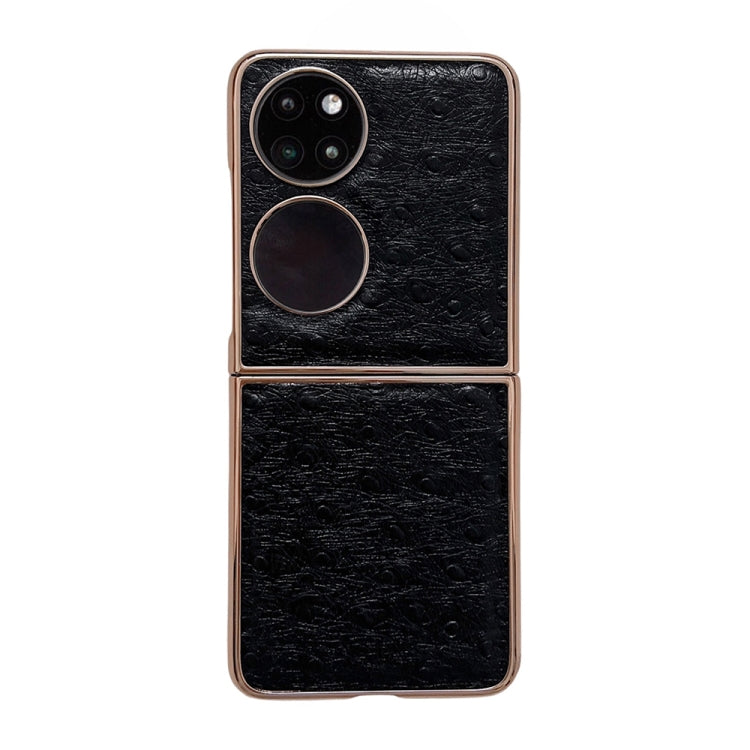 For Huawei P50 Pocket Genuine Leather Ostrich Texture Nano Plating Phone Case(Black) - Huawei Cases by PMC TechLife | Online Shopping South Africa | PMC TechLife | Buy Now Pay Later Mobicred