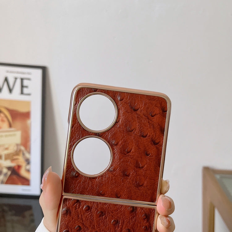 For Huawei P50 Pocket Genuine Leather Ostrich Texture Nano Plating Phone Case(Blue) - Huawei Cases by PMC TechLife | Online Shopping South Africa | PMC TechLife | Buy Now Pay Later Mobicred