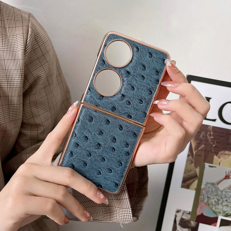 For Huawei P50 Pocket Genuine Leather Ostrich Texture Nano Plating Phone Case(Black) - Huawei Cases by PMC TechLife | Online Shopping South Africa | PMC TechLife | Buy Now Pay Later Mobicred
