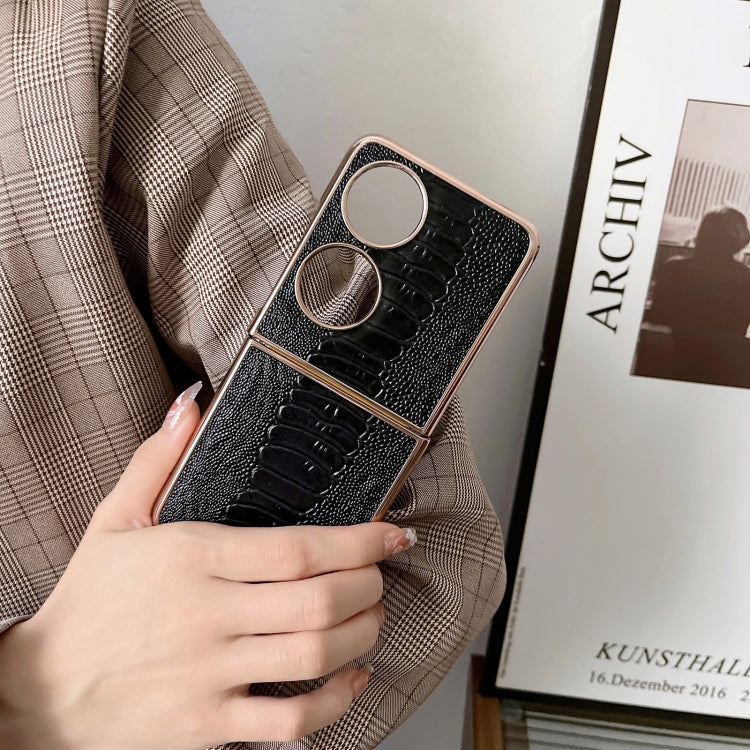 For Huawei P50 Pocket Genuine Leather Weilai Series Nano Plating Phone Case(Black) - Huawei Cases by PMC TechLife | Online Shopping South Africa | PMC TechLife | Buy Now Pay Later Mobicred