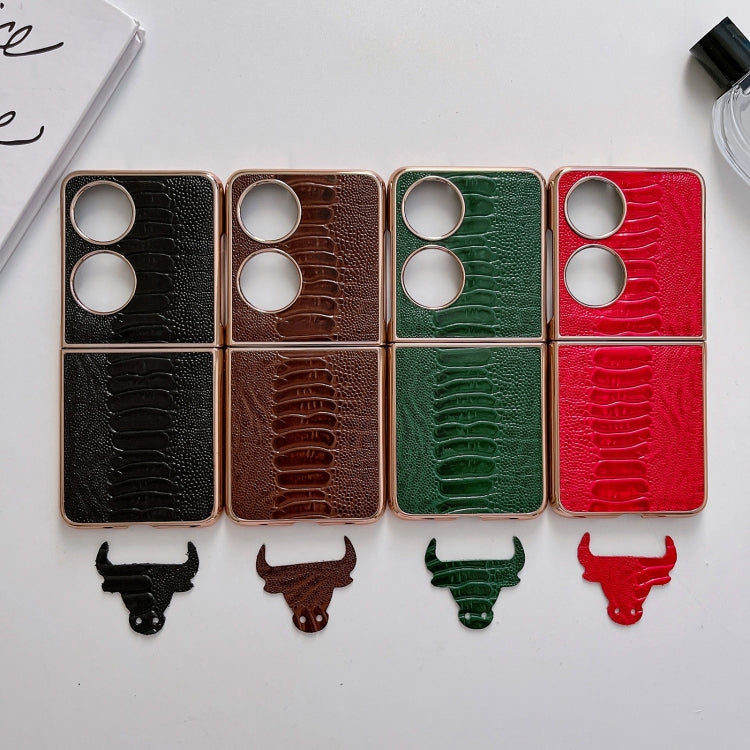 For Huawei P50 Pocket Genuine Leather Weilai Series Nano Plating Phone Case(Green) - Huawei Cases by PMC TechLife | Online Shopping South Africa | PMC TechLife | Buy Now Pay Later Mobicred