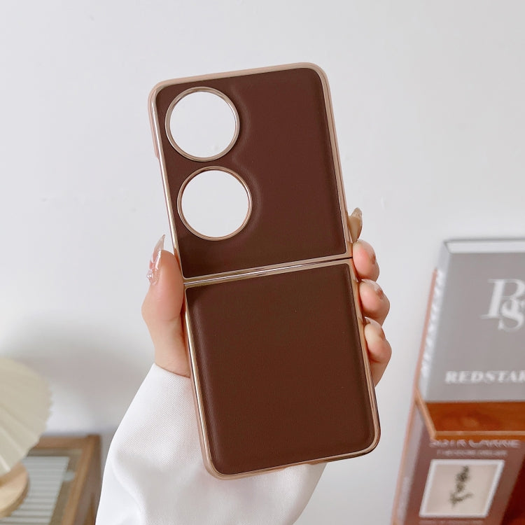 For Huawei P50 Pocket Genuine Leather Xiaoya Series Nano Plating Phone Case(Coffee) - Huawei Cases by PMC TechLife | Online Shopping South Africa | PMC TechLife | Buy Now Pay Later Mobicred