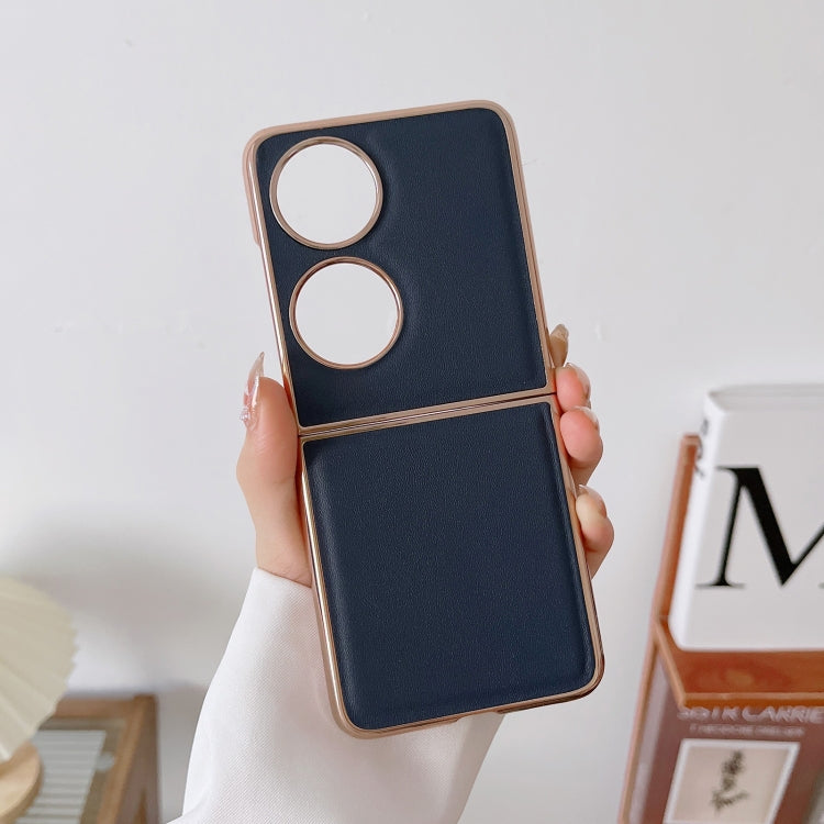 For Huawei P50 Pocket Genuine Leather Xiaoya Series Nano Plating Phone Case(Blue) - Huawei Cases by PMC TechLife | Online Shopping South Africa | PMC TechLife | Buy Now Pay Later Mobicred