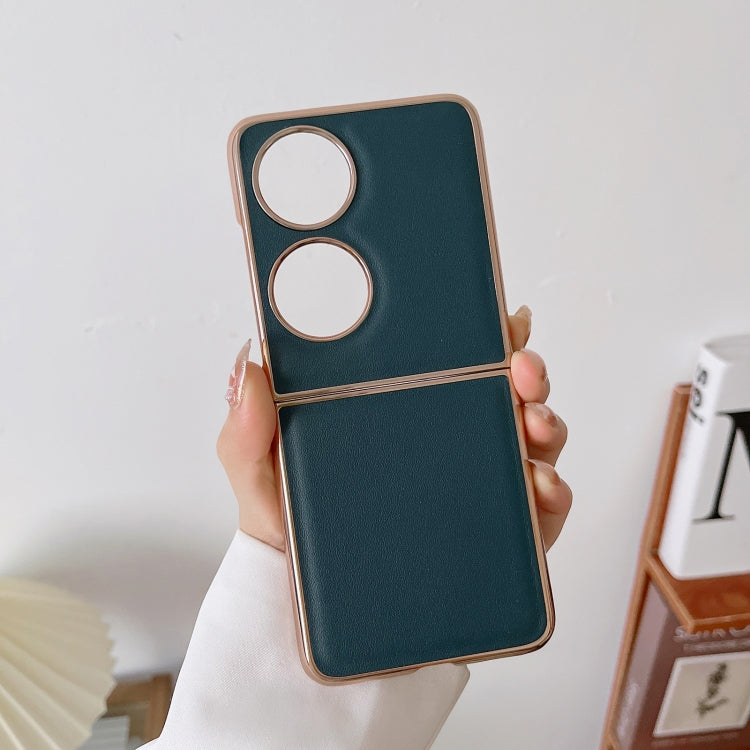 For Huawei P50 Pocket Genuine Leather Xiaoya Series Nano Plating Phone Case(Dark Green) - Huawei Cases by PMC TechLife | Online Shopping South Africa | PMC TechLife | Buy Now Pay Later Mobicred