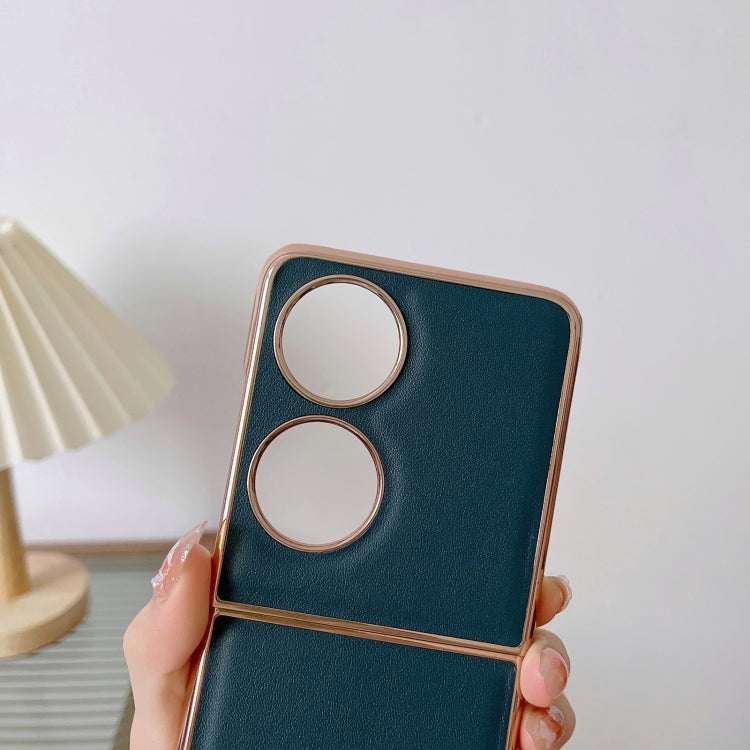 For Huawei P50 Pocket Genuine Leather Xiaoya Series Nano Plating Phone Case(Blue) - Huawei Cases by PMC TechLife | Online Shopping South Africa | PMC TechLife | Buy Now Pay Later Mobicred