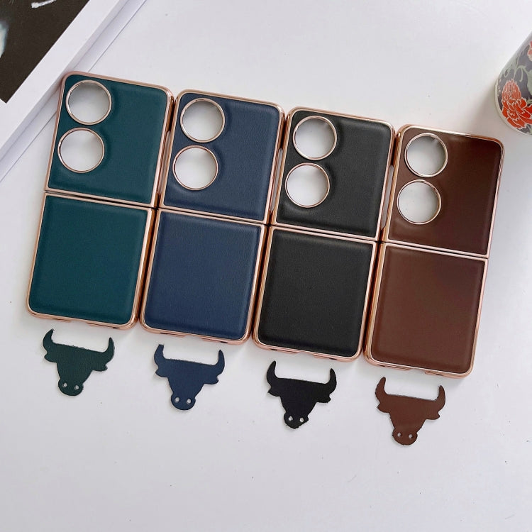For Huawei P50 Pocket Genuine Leather Xiaoya Series Nano Plating Phone Case(Dark Green) - Huawei Cases by PMC TechLife | Online Shopping South Africa | PMC TechLife | Buy Now Pay Later Mobicred