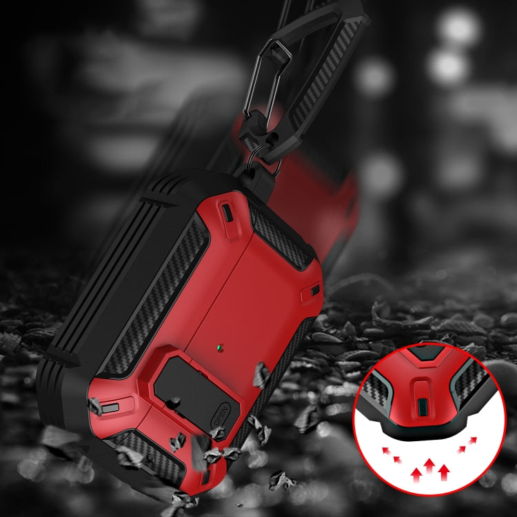 For AirPods Pro 2 Shield Shockproof Earphone Protective Case with Hook(Red) - For AirPods Pro 2 by PMC Jewellery | Online Shopping South Africa | PMC Jewellery | Buy Now Pay Later Mobicred