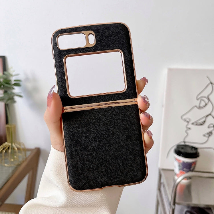 For Motorola Moto Razr 2022 Genuine Leather Luolai Series Nano Plating Phone Case(Black) - Motorola Cases by PMC TechLife | Online Shopping South Africa | PMC TechLife | Buy Now Pay Later Mobicred