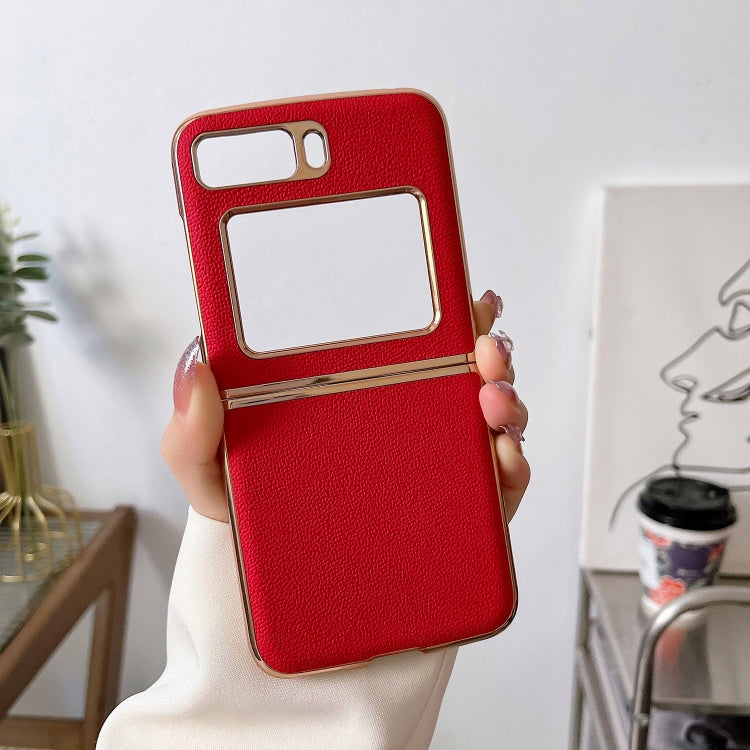 For Motorola Moto Razr 2022 Genuine Leather Luolai Series Nano Plating Phone Case(Red) - Motorola Cases by PMC TechLife | Online Shopping South Africa | PMC TechLife | Buy Now Pay Later Mobicred
