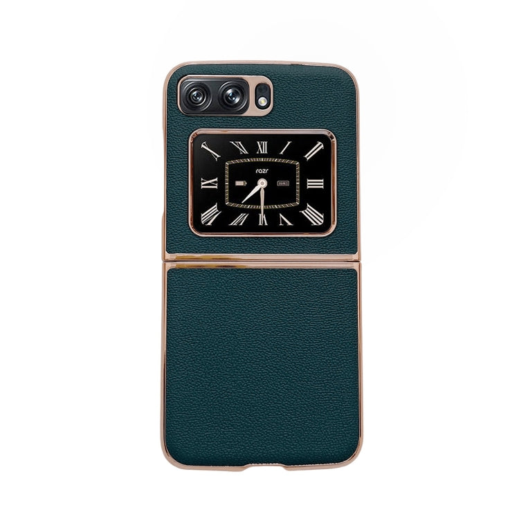 For Motorola Moto Razr 2022 Genuine Leather Luolai Series Nano Plating Phone Case(Dark Green) - Motorola Cases by PMC TechLife | Online Shopping South Africa | PMC TechLife | Buy Now Pay Later Mobicred