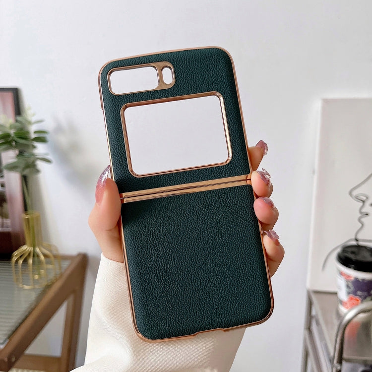 For Motorola Moto Razr 2022 Genuine Leather Luolai Series Nano Plating Phone Case(Dark Green) - Motorola Cases by PMC TechLife | Online Shopping South Africa | PMC TechLife | Buy Now Pay Later Mobicred