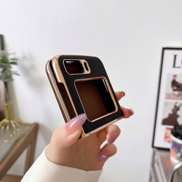 For Motorola Moto Razr 2022 Genuine Leather Luolai Series Nano Plating Phone Case(Black) - Motorola Cases by PMC TechLife | Online Shopping South Africa | PMC TechLife | Buy Now Pay Later Mobicred