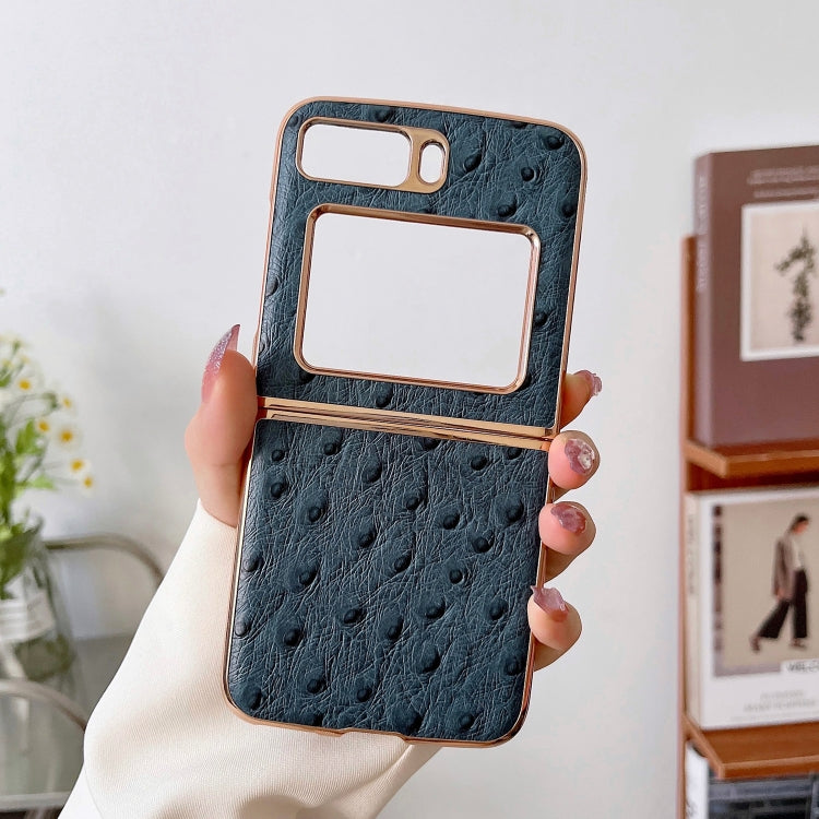 For Motorola Moto Razr 2022 Genuine Leather Ostrich Texture Nano Plating Phone Case(Blue) - Motorola Cases by PMC TechLife | Online Shopping South Africa | PMC TechLife | Buy Now Pay Later Mobicred