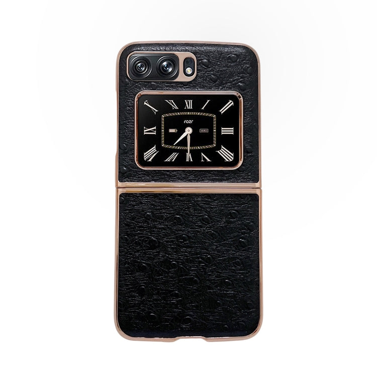 For Motorola Moto Razr 2022 Genuine Leather Ostrich Texture Nano Plating Phone Case(Black) - free shipping - PMC TechLife - Order now!