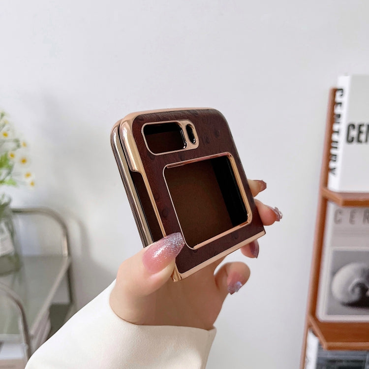 For Motorola Moto Razr 2022 Genuine Leather Ostrich Texture Nano Plating Phone Case(Black) - free shipping - PMC TechLife - Order now!