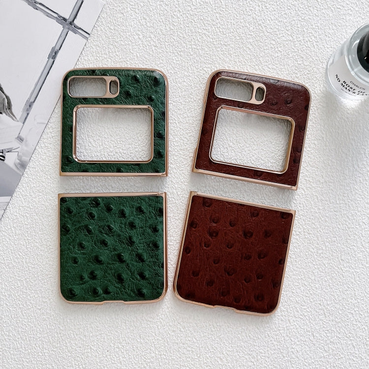 For Motorola Moto Razr 2022 Genuine Leather Ostrich Texture Nano Plating Phone Case(Black) - free shipping - PMC TechLife - Order now!