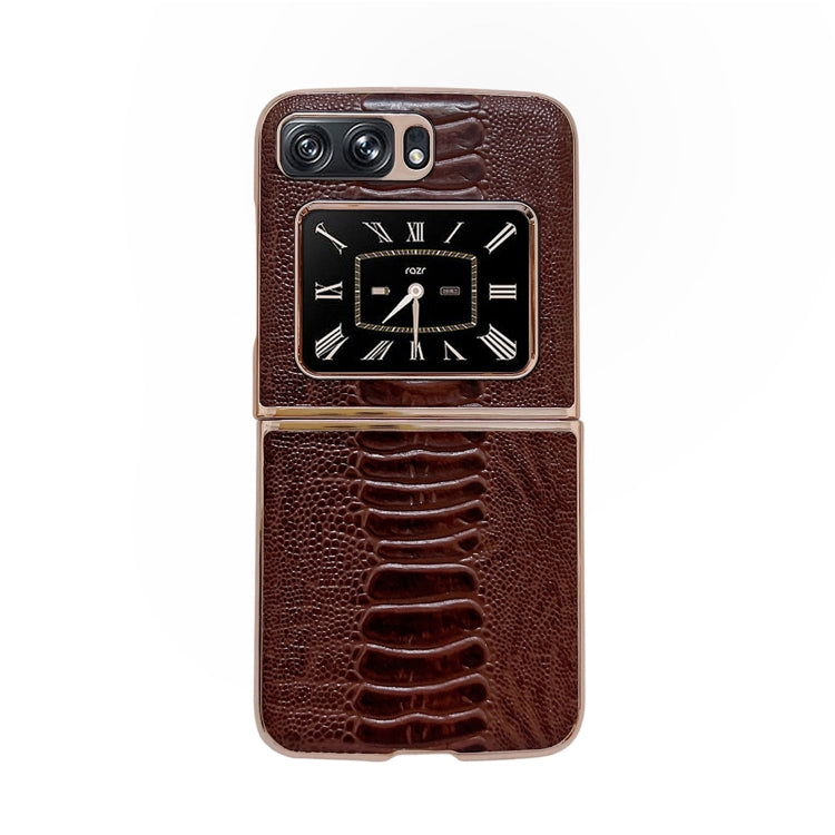 For Motorola Moto Razr 2022 Genuine Leather Weilai Series Nano Plating Phone Case(Coffee) - Motorola Cases by PMC TechLife | Online Shopping South Africa | PMC TechLife | Buy Now Pay Later Mobicred