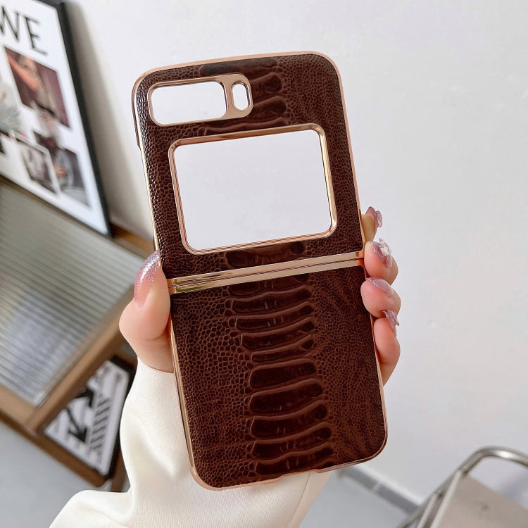 For Motorola Moto Razr 2022 Genuine Leather Weilai Series Nano Plating Phone Case(Coffee) - Motorola Cases by PMC TechLife | Online Shopping South Africa | PMC TechLife | Buy Now Pay Later Mobicred