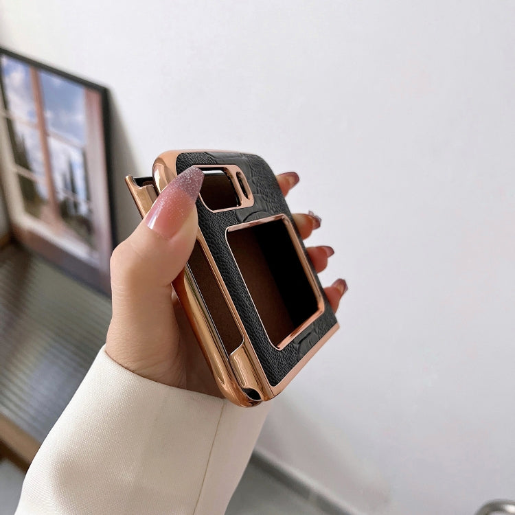 For Motorola Moto Razr 2022 Genuine Leather Weilai Series Nano Plating Phone Case(Coffee) - Motorola Cases by PMC TechLife | Online Shopping South Africa | PMC TechLife | Buy Now Pay Later Mobicred