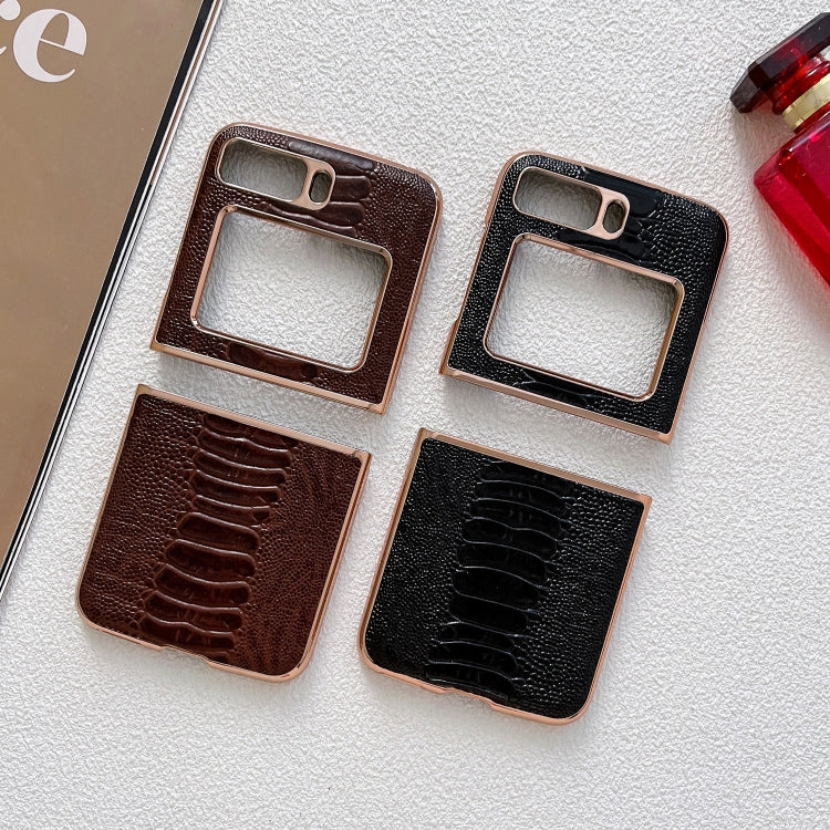 For Motorola Moto Razr 2022 Genuine Leather Weilai Series Nano Plating Phone Case(Coffee) - Motorola Cases by PMC TechLife | Online Shopping South Africa | PMC TechLife | Buy Now Pay Later Mobicred