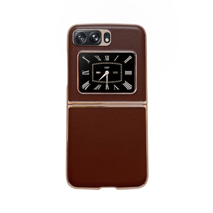 For Motorola Moto Razr 2022 Genuine Leather Xiaoya Series Nano Plating Phone Case(Coffee) - Motorola Cases by PMC TechLife | Online Shopping South Africa | PMC TechLife | Buy Now Pay Later Mobicred