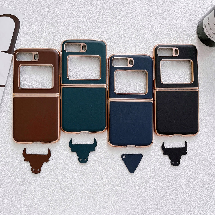 For Motorola Moto Razr 2022 Genuine Leather Xiaoya Series Nano Plating Phone Case(Dark Green) - Motorola Cases by PMC TechLife | Online Shopping South Africa | PMC TechLife | Buy Now Pay Later Mobicred