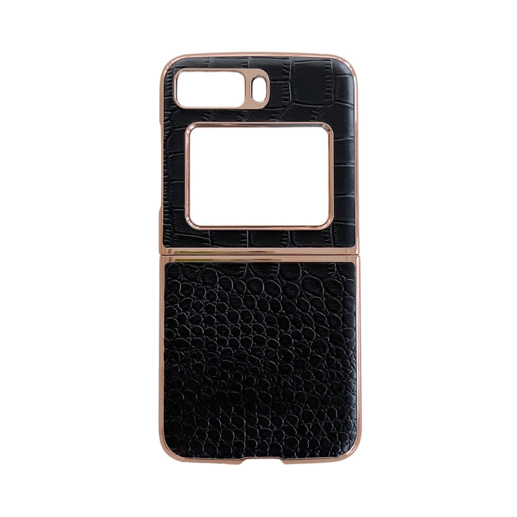 For Motorola Moto Razr 2022 Crocodile Texture Genuine Leather Nano Electroplating Phone Case(Black) - Motorola Cases by PMC TechLife | Online Shopping South Africa | PMC TechLife | Buy Now Pay Later Mobicred