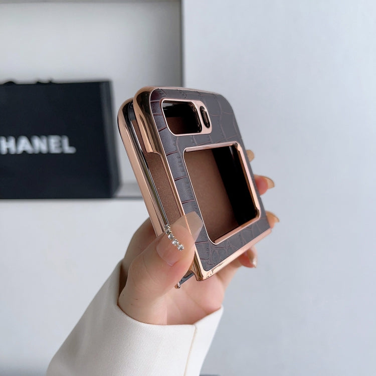 For Motorola Moto Razr 2022 Crocodile Texture Genuine Leather Nano Electroplating Phone Case(Black) - Motorola Cases by PMC TechLife | Online Shopping South Africa | PMC TechLife | Buy Now Pay Later Mobicred