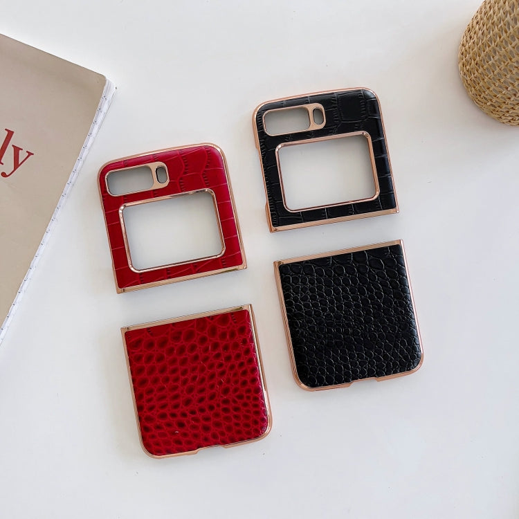 For Motorola Moto Razr 2022 Crocodile Texture Genuine Leather Nano Electroplating Phone Case(Black) - Motorola Cases by PMC TechLife | Online Shopping South Africa | PMC TechLife | Buy Now Pay Later Mobicred