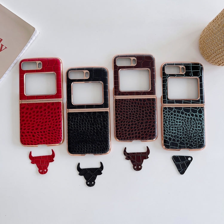 For Motorola Moto Razr 2022 Crocodile Texture Genuine Leather Nano Electroplating Phone Case(Black) - Motorola Cases by PMC TechLife | Online Shopping South Africa | PMC TechLife | Buy Now Pay Later Mobicred