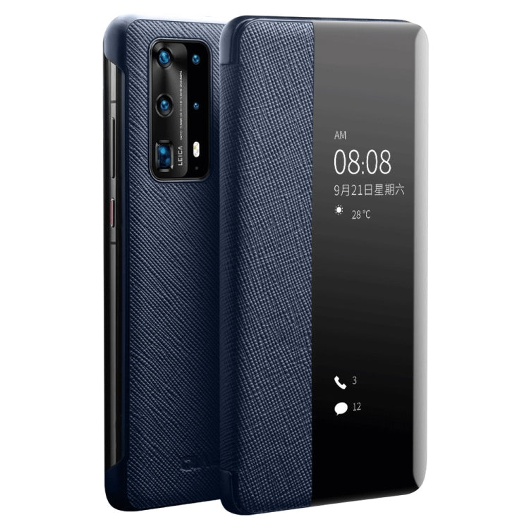 For Huawei P40 Pro QIALINO Puda Texture Side Window View Leather Phone Case(Blue) - free shipping - PMC TechLife - Order now!