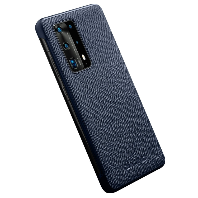 For Huawei P40 Pro QIALINO Puda Texture Side Window View Leather Phone Case(Blue) - free shipping - PMC TechLife - Order now!