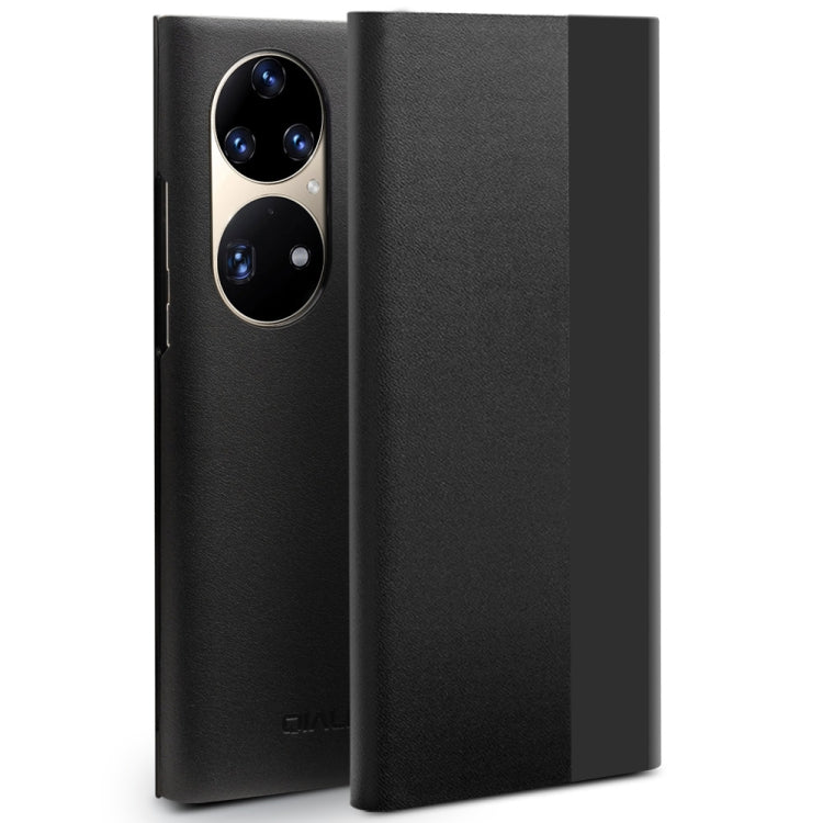 For Huawei P50 QIALINO Magnetic Side Window View Genuine Leather Smart Phone Case(Black) - free shipping - PMC TechLife - Order now!