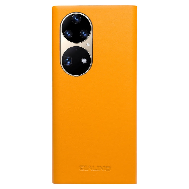 For Huawei P50 QIALINO Magnetic Side Window View Genuine Leather Smart Phone Case(Orange) - free shipping - PMC TechLife - Order now!