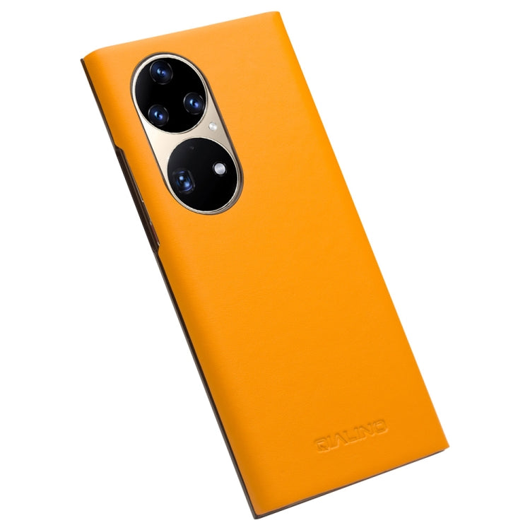 For Huawei P50 QIALINO Magnetic Side Window View Genuine Leather Smart Phone Case(Orange) - free shipping - PMC TechLife - Order now!