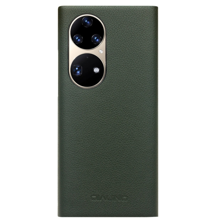For Huawei P50 QIALINO Magnetic Side Window View Genuine Leather Smart Phone Case(Green) - Huawei Cases by QIALINO | Online Shopping South Africa | PMC TechLife | Buy Now Pay Later Mobicred