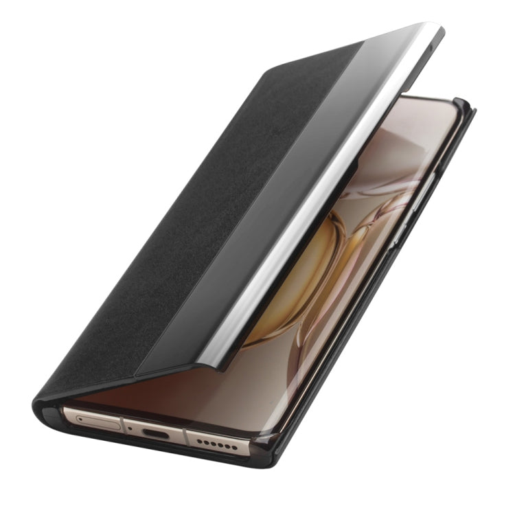 For Huawei P50 Pro QIALINO Magnetic Side Window View Genuine Leather Smart Phone Case(Black) - free shipping - PMC TechLife - Order now!