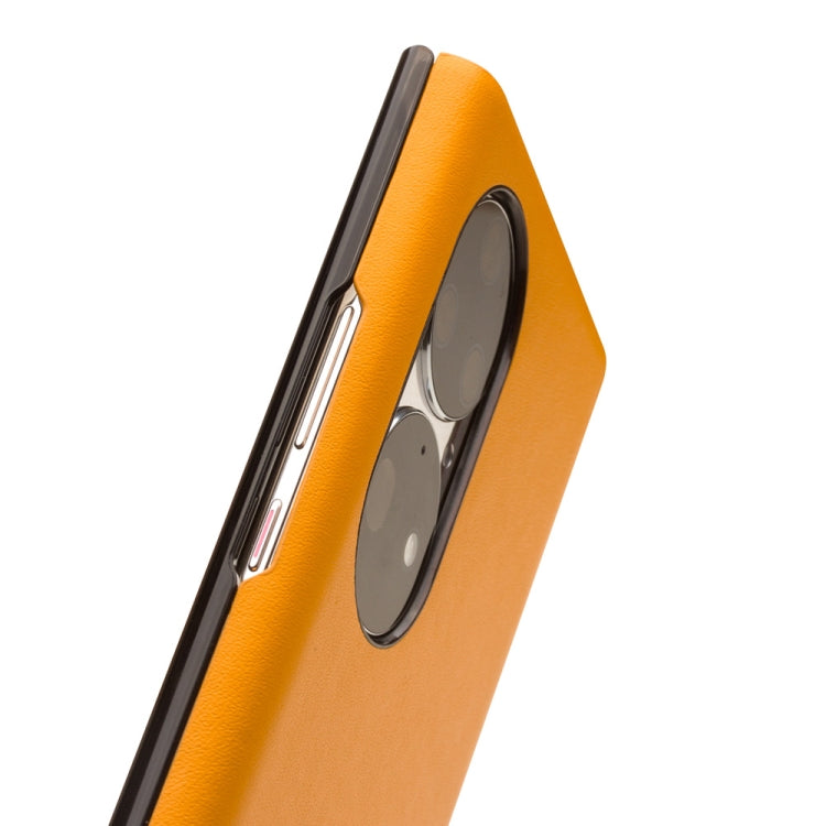 For Huawei P50 Pro QIALINO Magnetic Side Window View Genuine Leather Smart Phone Case(Orange) - free shipping - PMC TechLife - Order now!
